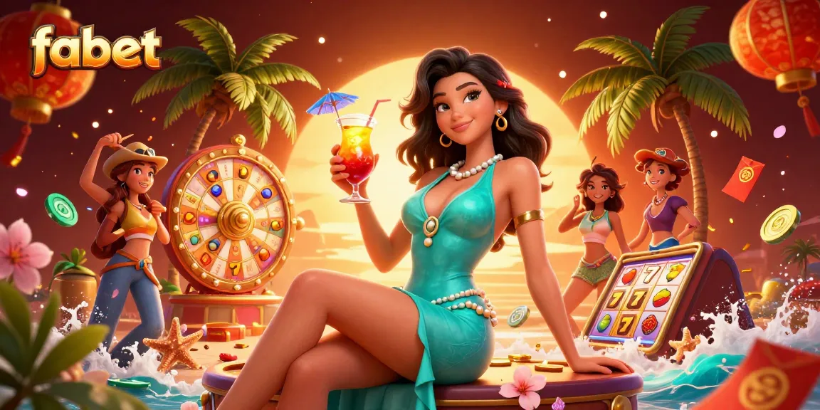 Experience exhilarating fun with Fabet's vibrant casino setting, featuring dynamic gambling elements and lavish prize displays.