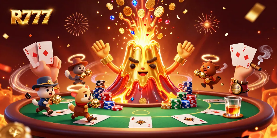 Experience thrilling wins at R777 with a vibrant 3D casino illustration showcasing excitement and winning potential.