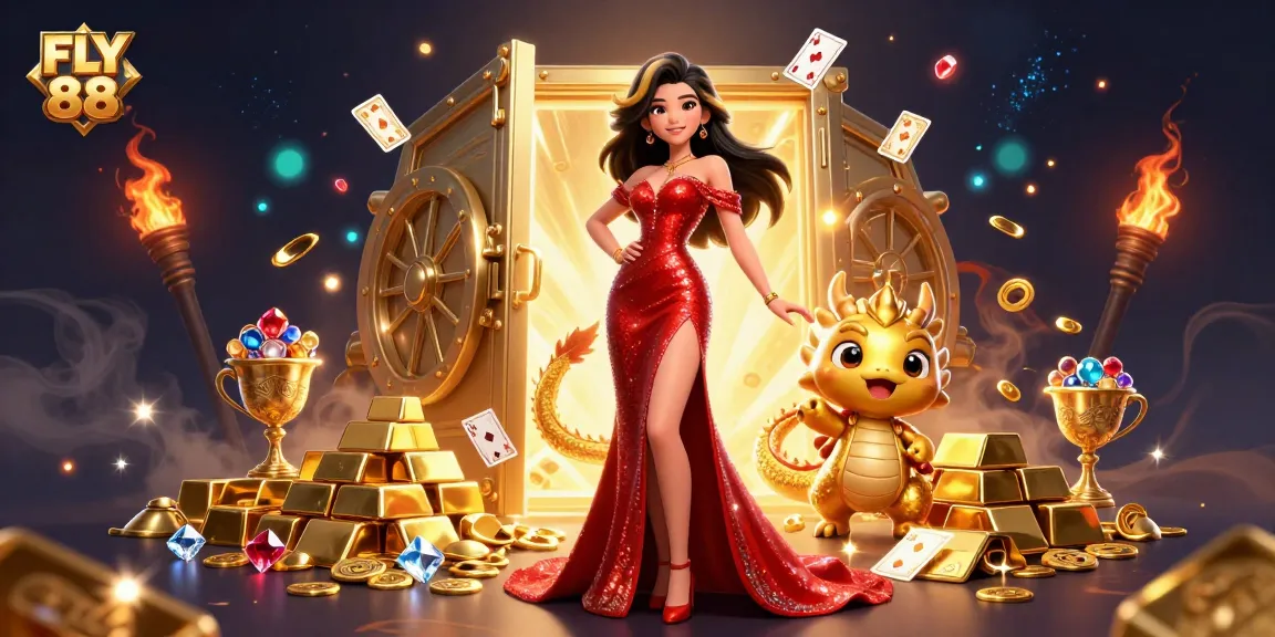 Play exciting games with FLY 88 at this vibrant online casino illustration showcasing gaming elements.