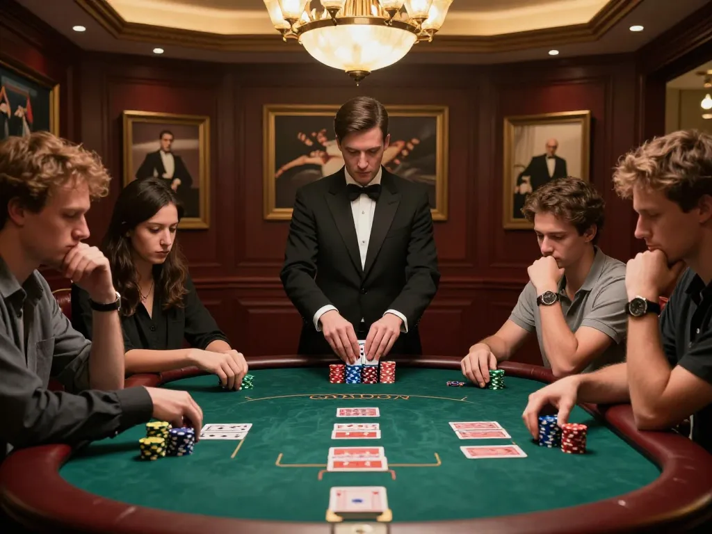 Strategic gameplay at gem88 poker night with players deep in thought and cards in action.