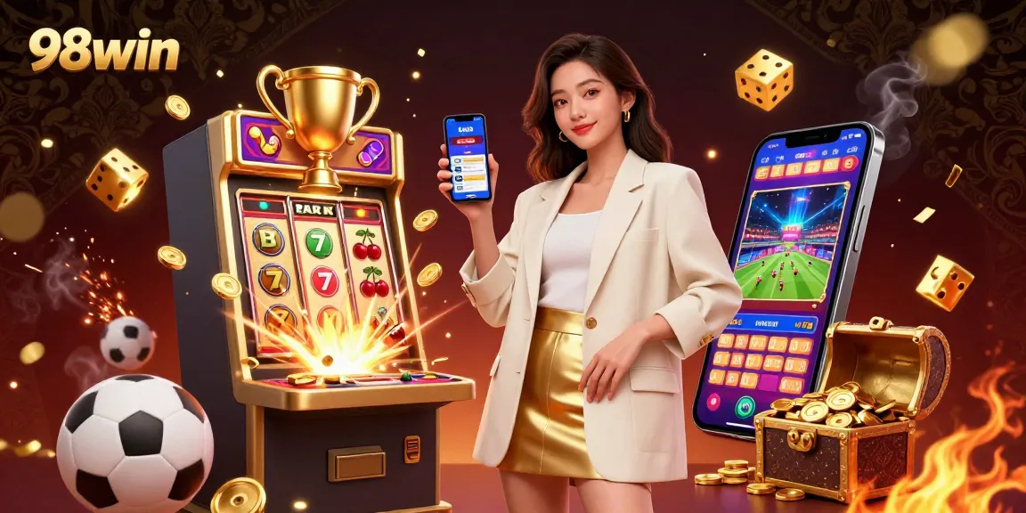 Experience thrilling sports betting with 98win in this dynamic casino scene showcasing mobile gaming excitement.