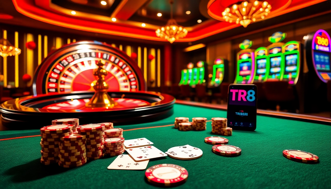 Players engage at the luxurious TR88 casino table, placing bets on poker and roulette.