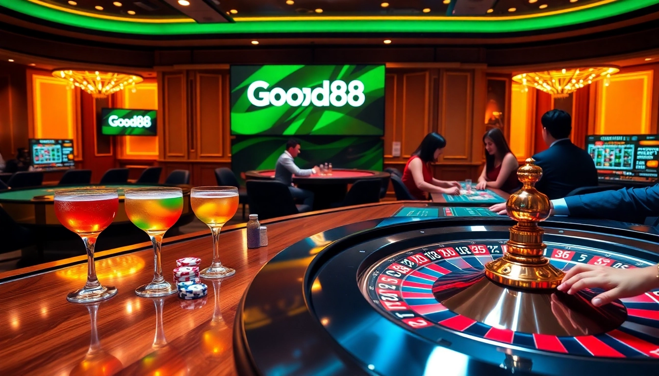 Experience the thrill of betting at Good88's premium online casino, showcasing vibrant gaming elements.
