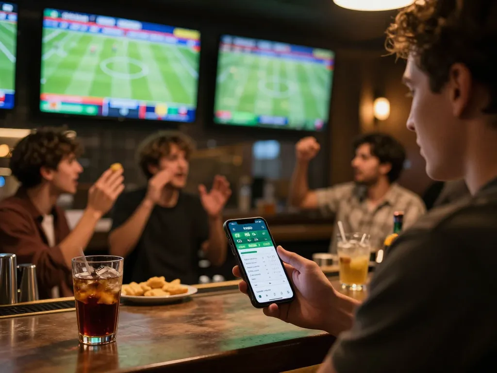 Engaging sports betting scene showcasing KQBD app on smartphone with live match action