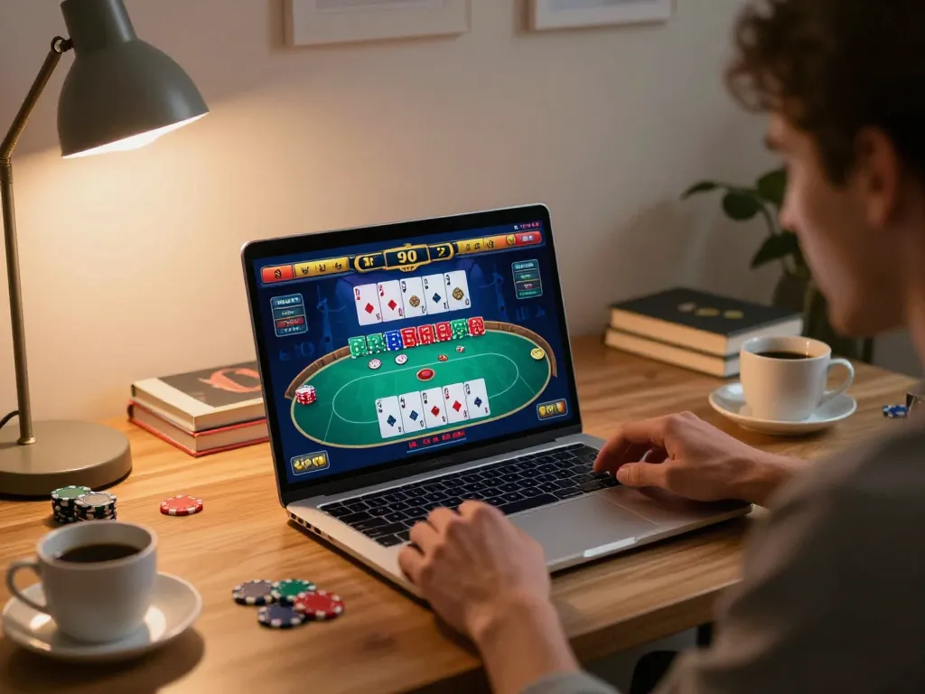 Experience thrilling online casino gaming on rikvip with a player engaged on a laptop