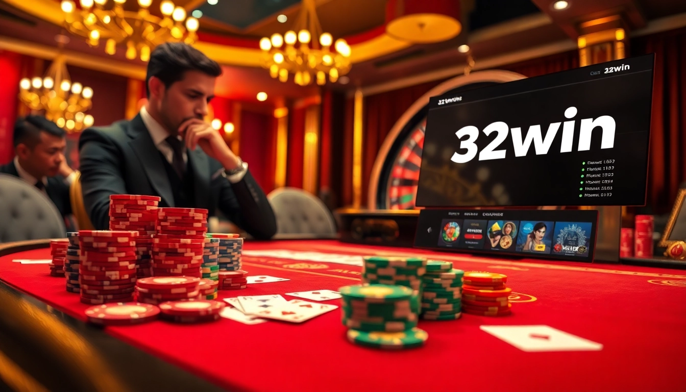 Experience high-stakes excitement at 32win.reviews with vibrant poker tables and roulette wheels.