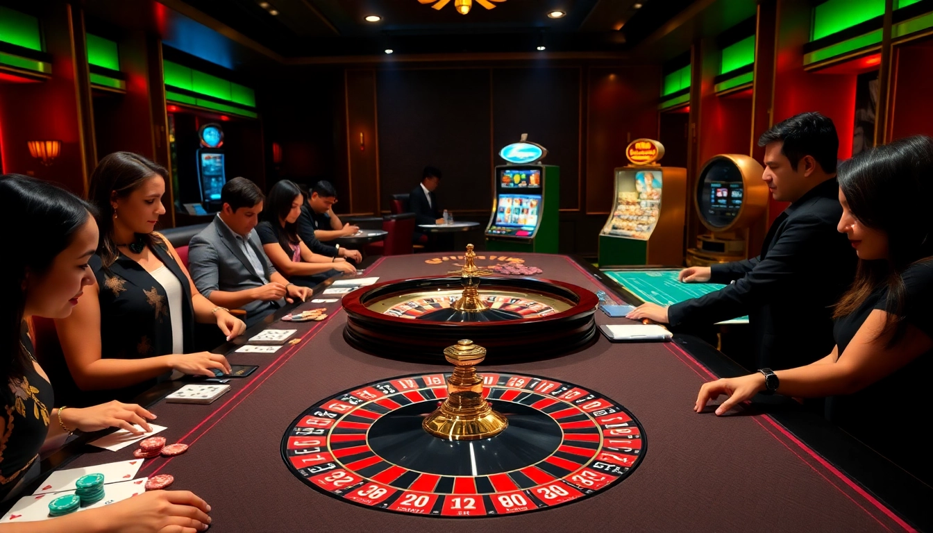Gamblers placing bets at the luxurious roulette table, with https://9bet41.com/ showcasing the thrill of casino excitement.