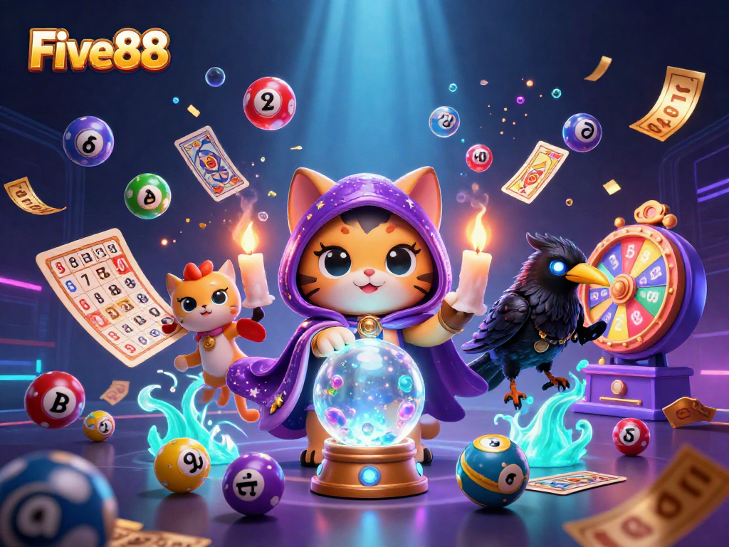 Engage with Five88's exciting lottery theme illustrated by vibrant characters and dynamic elements.