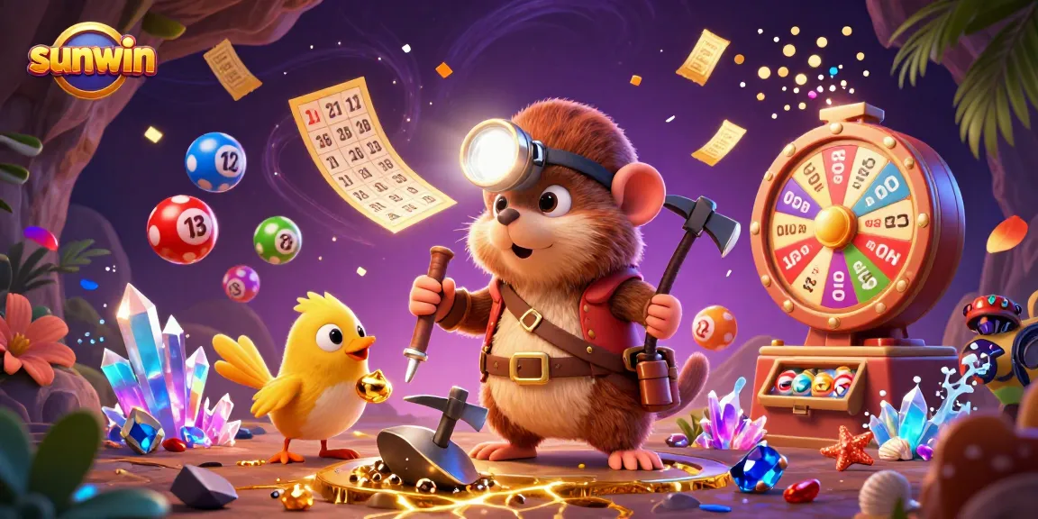 Engage in thrilling gameplay illustrated with sunwin's vibrant characters and dynamic lottery actions.