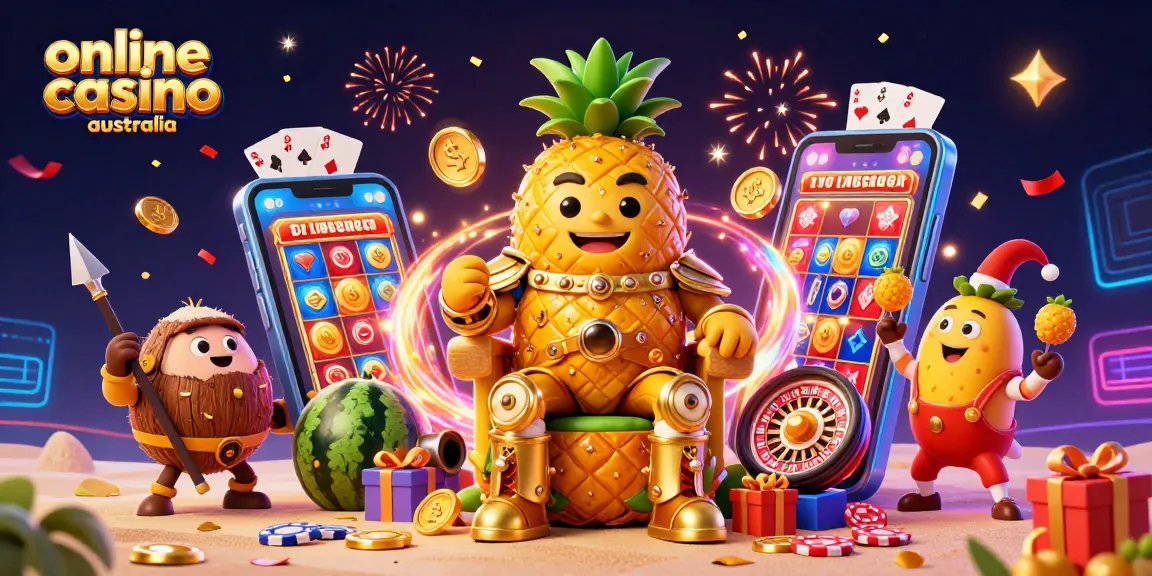 Experience the thrill of online casino Australia with vibrant gaming elements and characters.