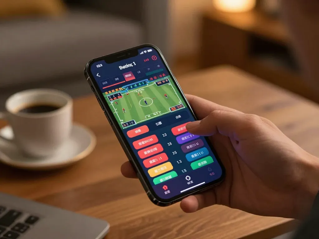 Engaging with live sports betting on smartphone at home, showing xoilactv39 interface in action.