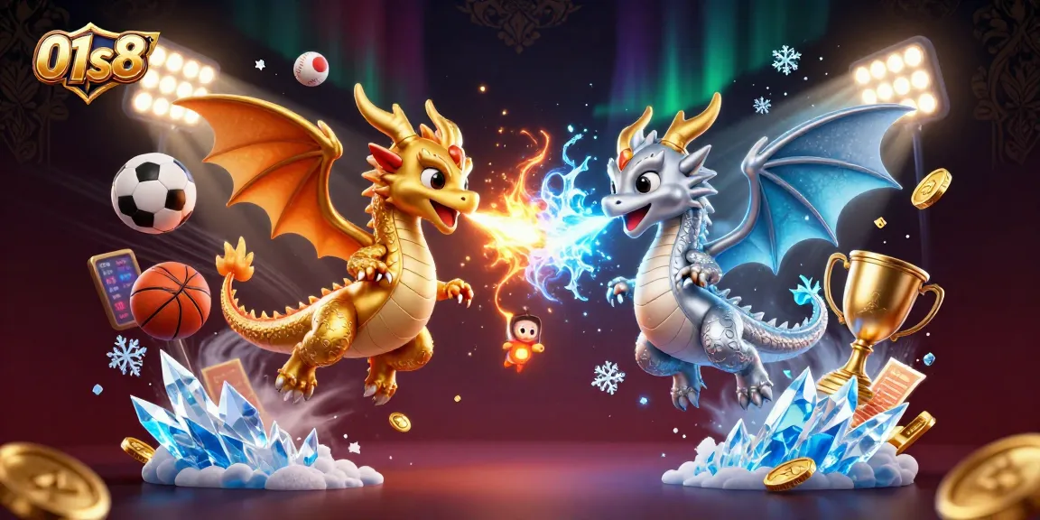 Experience thrilling 01s8 gaming excitement with golden and silver dragons in a dynamic, lively scene.