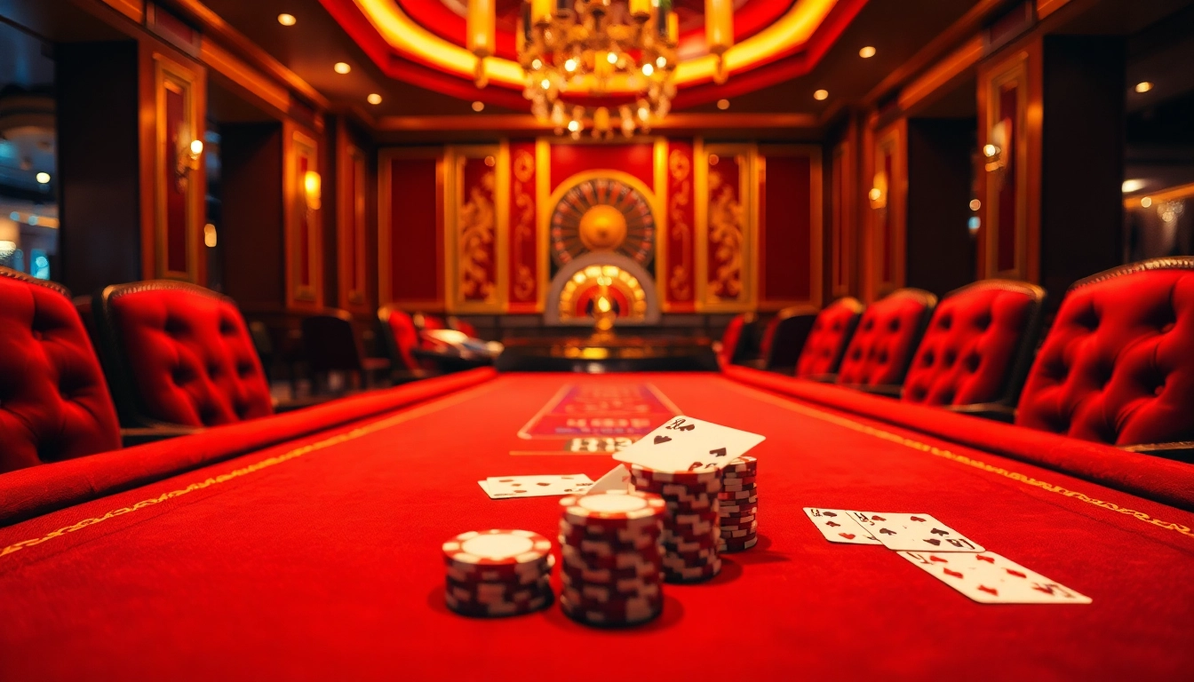 Experience excitement at HZ88 with a luxury baccarat table surrounded by dazzling poker chips.