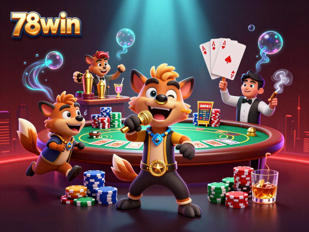 Experience laughter and excitement at the 78win comedy casino with animated hyenas.