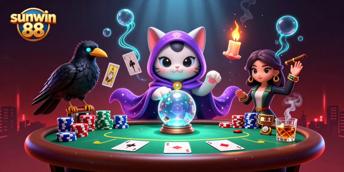 Engage with sunwin 88's vibrant casino scene featuring mystical characters and dynamic poker action.