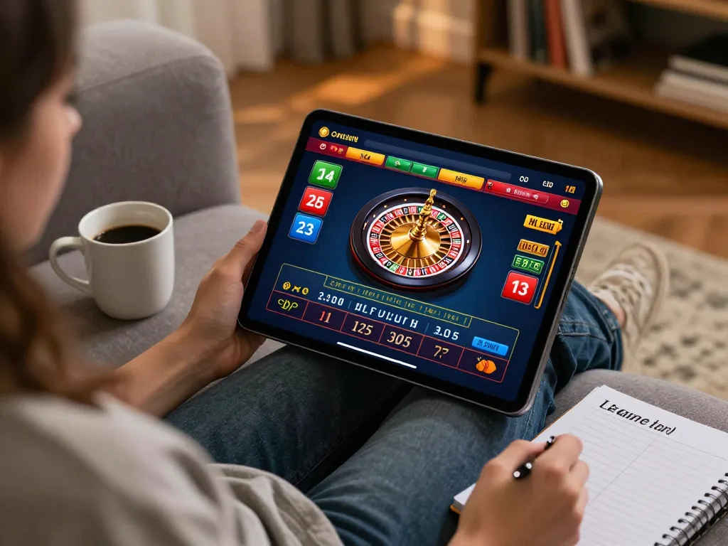 Engaging online gambling experience on https://rr88.navy/ with a roulette wheel and cozy home setting.