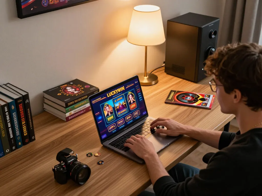 Engaging in online gaming on Luckywin platform with vibrant casino interface.