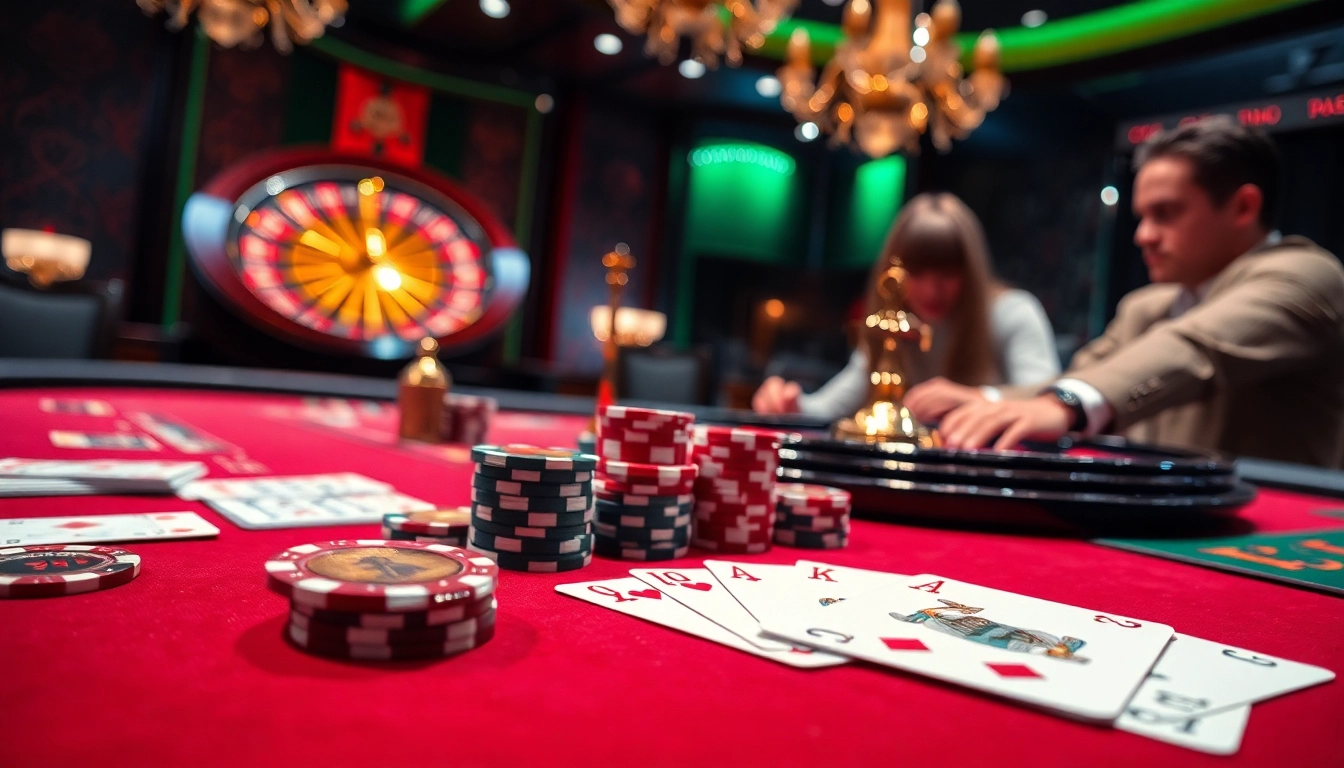 K9K9 showcases an upscale poker scene with vibrant chips and an elegant roulette wheel, capturing the excitement of gambling.