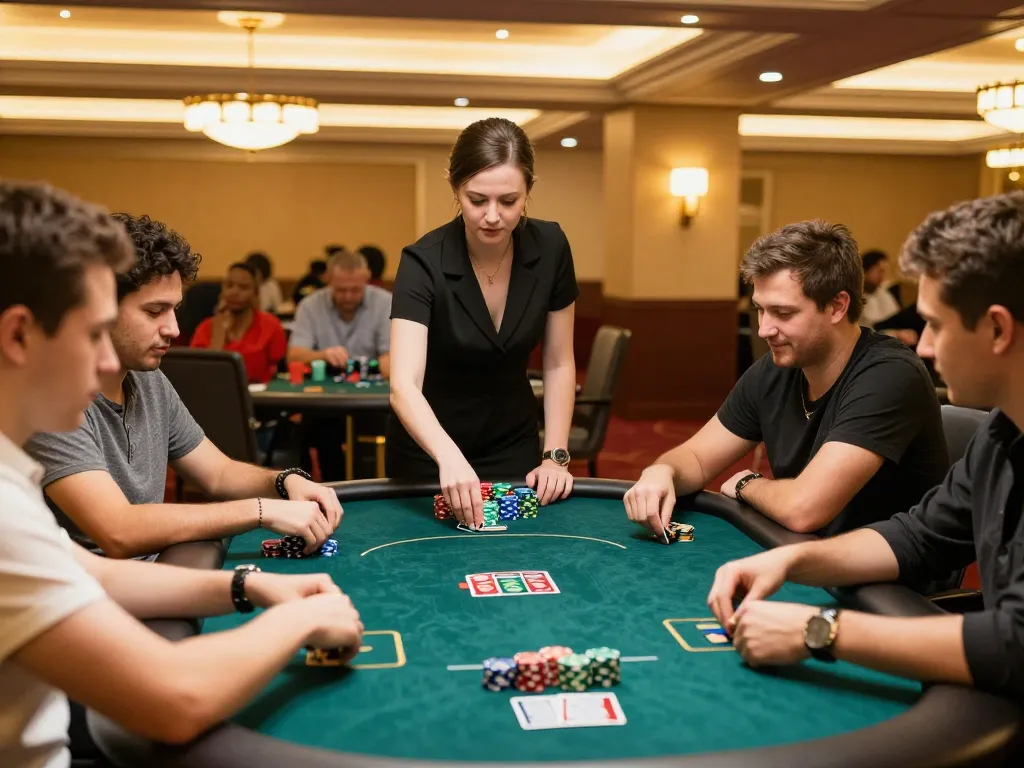 Players engaging in intense poker action at a sunwin casino table, showcasing lively atmosphere and strategic gameplay.