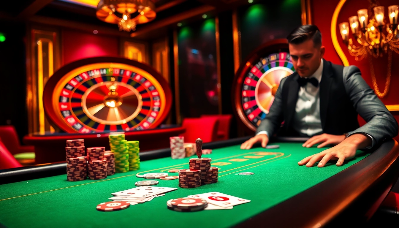 Experience E2 BET's professional casino ambiance with a dynamic poker table and roulette wheel.