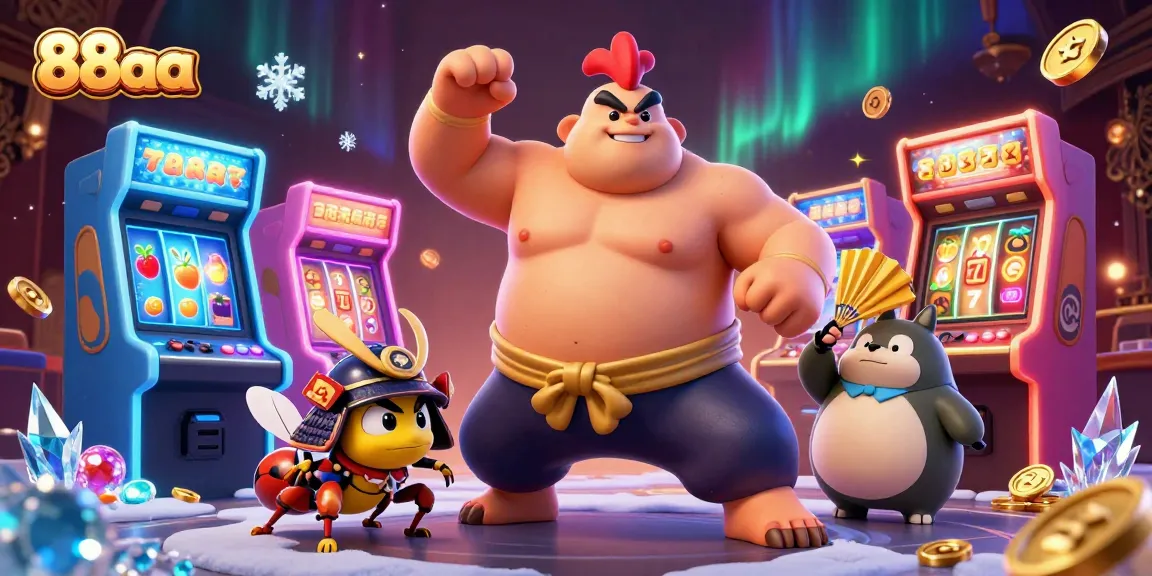 Join the excitement of 88aa with vibrant slot machines and engaging characters in a lively digital casino scene.