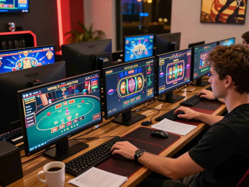 Player navigating multiple games on 33win platform in a modern gaming setup