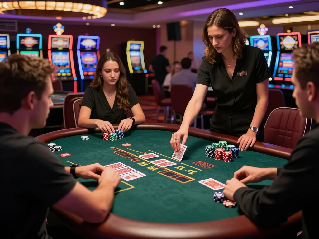View of players strategizing at a blackjack table with DA88 ambiance, highlighting casino excitement