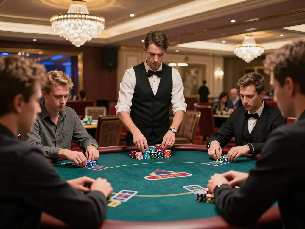 Players engaging in strategic poker gameplay at a VIP table, showcasing skills at manclub casino.
