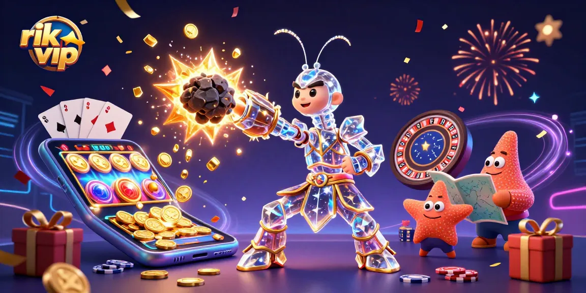 Experience the excitement of rik vip gaming with dynamic 3D characters and casino elements.