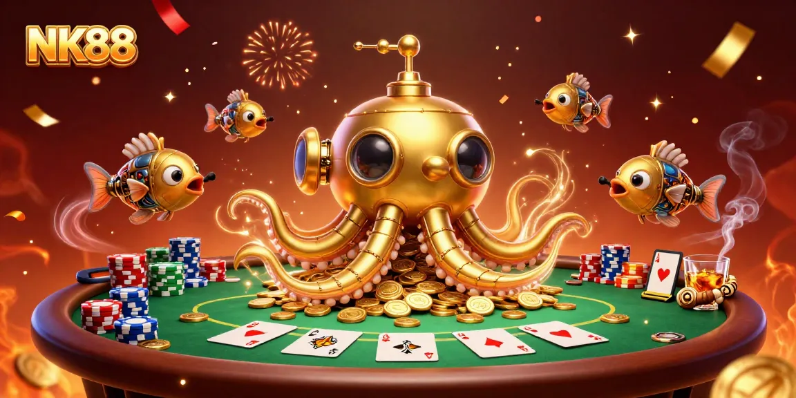 Experience thrilling gameplay with NK88, where the golden kraken submarine and mechanical fish unveil poker excitement and rewards.