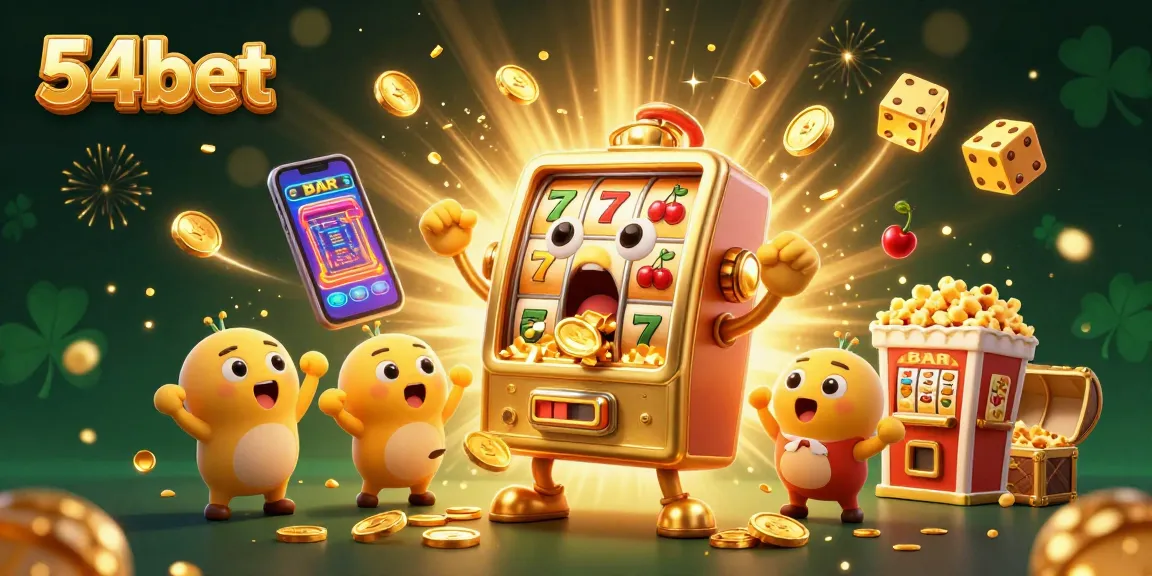 54bet slot machine wins big with coins pouring out, creating an exciting casino atmosphere