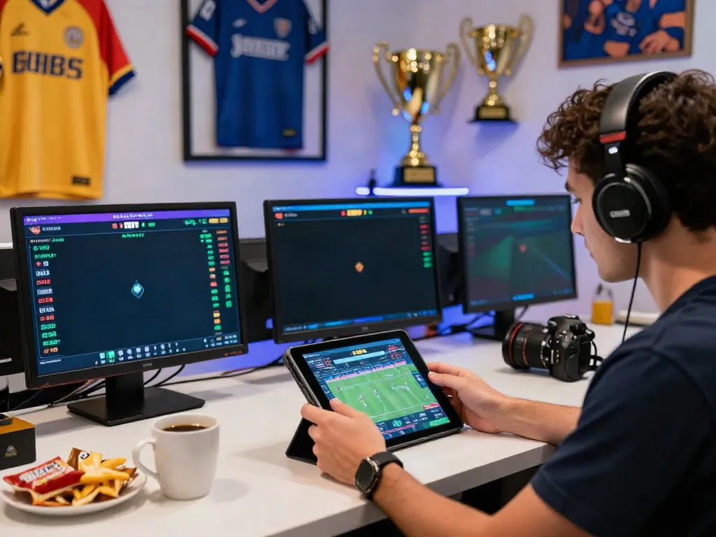 Engaged sports enthusiast using ZBET for live betting with dynamic sports-themed surroundings.