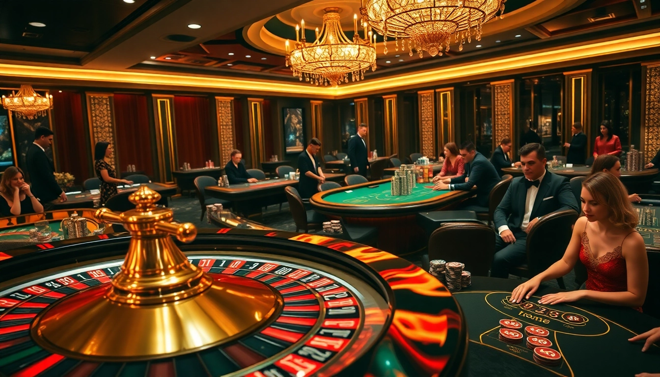 Experience the thrill of high-stakes gambling at https://sky88.tel/ with elegant casino tables and vibrant roulette wheels.