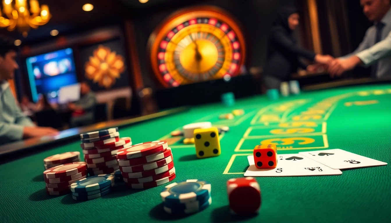 Experience high-stakes gambling at TT88 featuring vibrant poker chips and roulette tables.