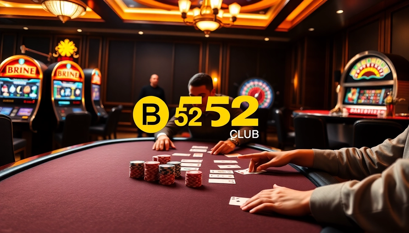 B52 Club offers thrilling poker games with players at a luxurious casino table, enhancing the gaming experience.