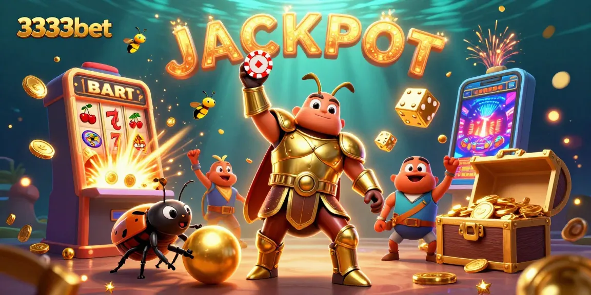 3333bet players celebrate wins with a vibrant jackpot scene featuring engaging 3D characters and dynamic casino elements.