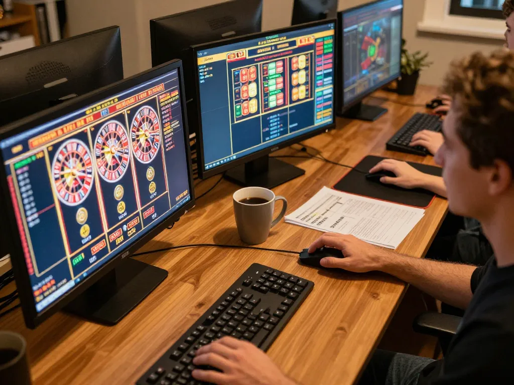 Engaging in online gambling at DN88 with multiple gaming screens and strategic notes.