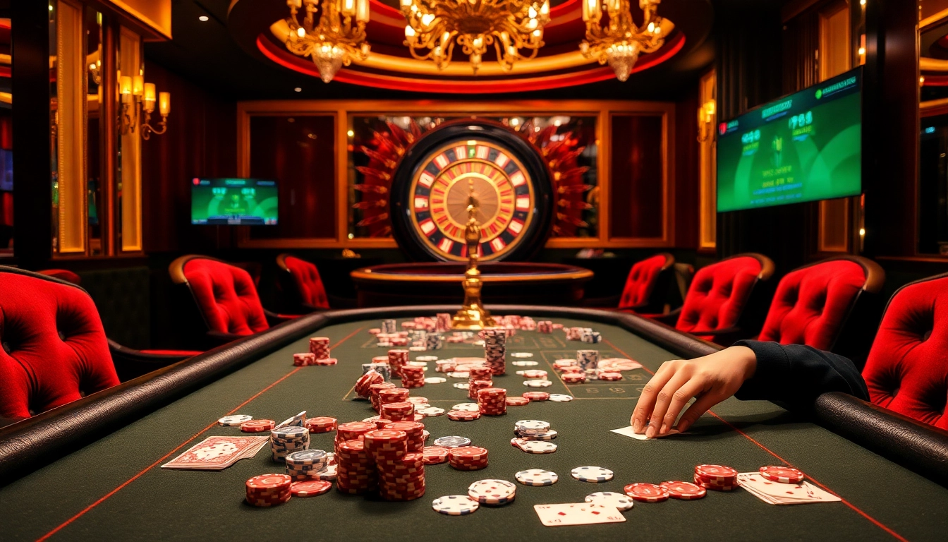 Experience high-stakes action at https://kjc.football/ with a luxury poker table featuring vibrant chips.