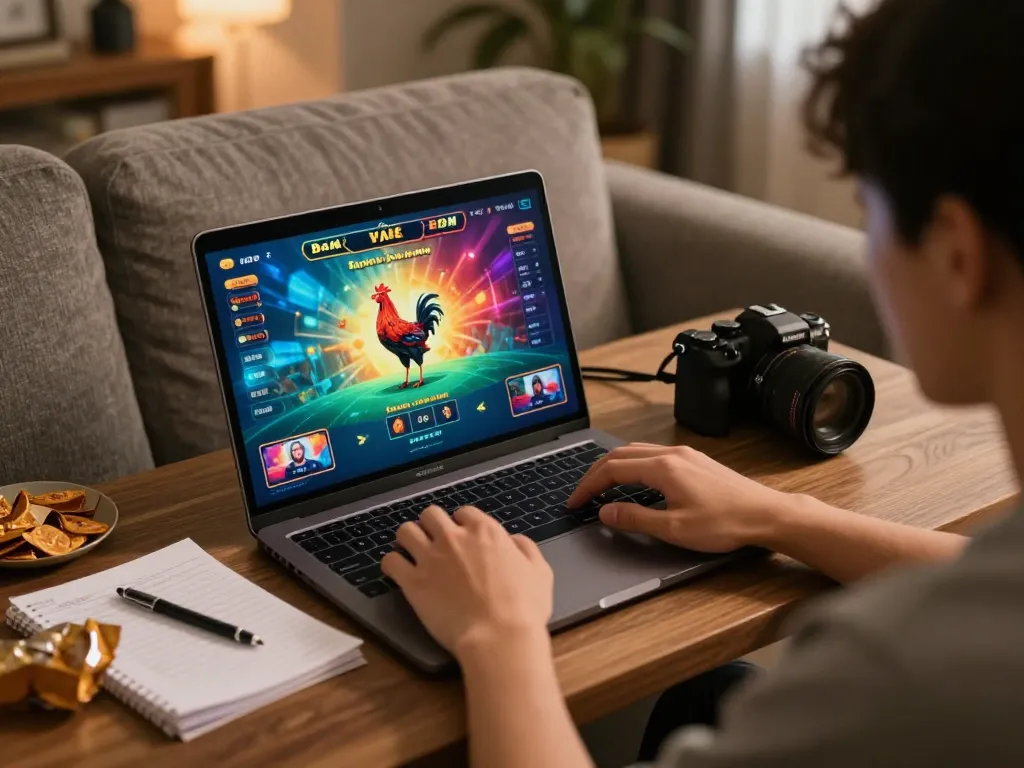 Experience Đá gà trực tiếp while enjoying online gambling comfortably at home in vibrant surroundings