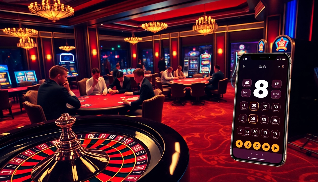 Players enjoying dynamic gameplay at Go8 casino tables with vibrant slot machines.