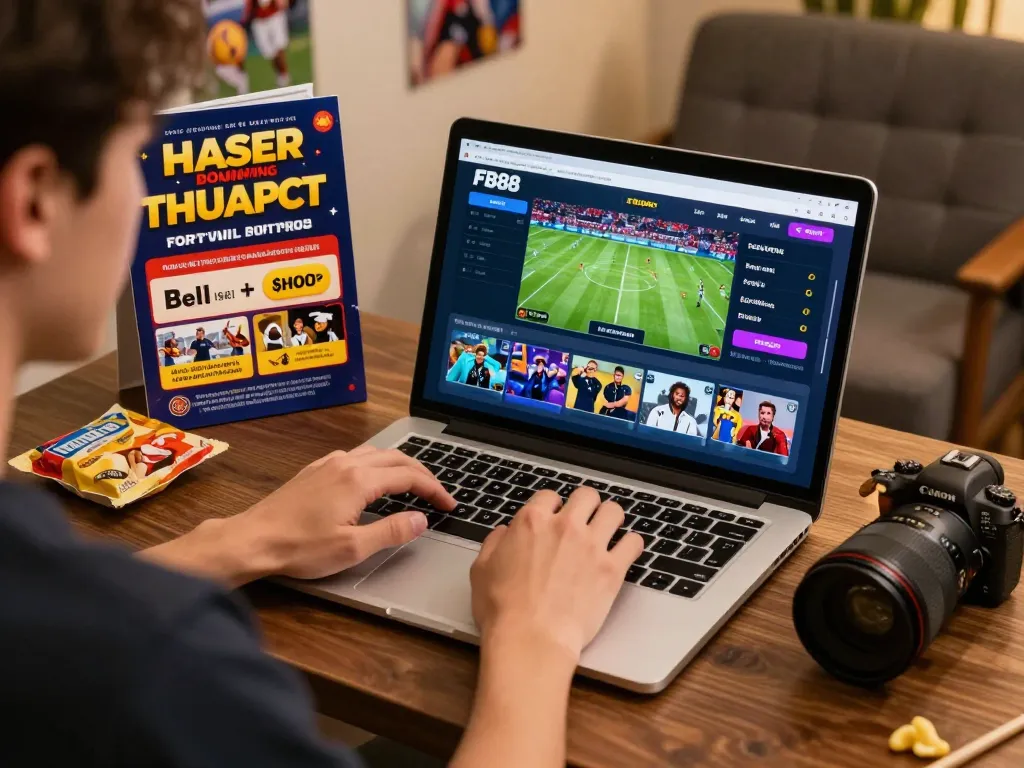 Engaged user placing a bet on FB88 platform in cozy setting