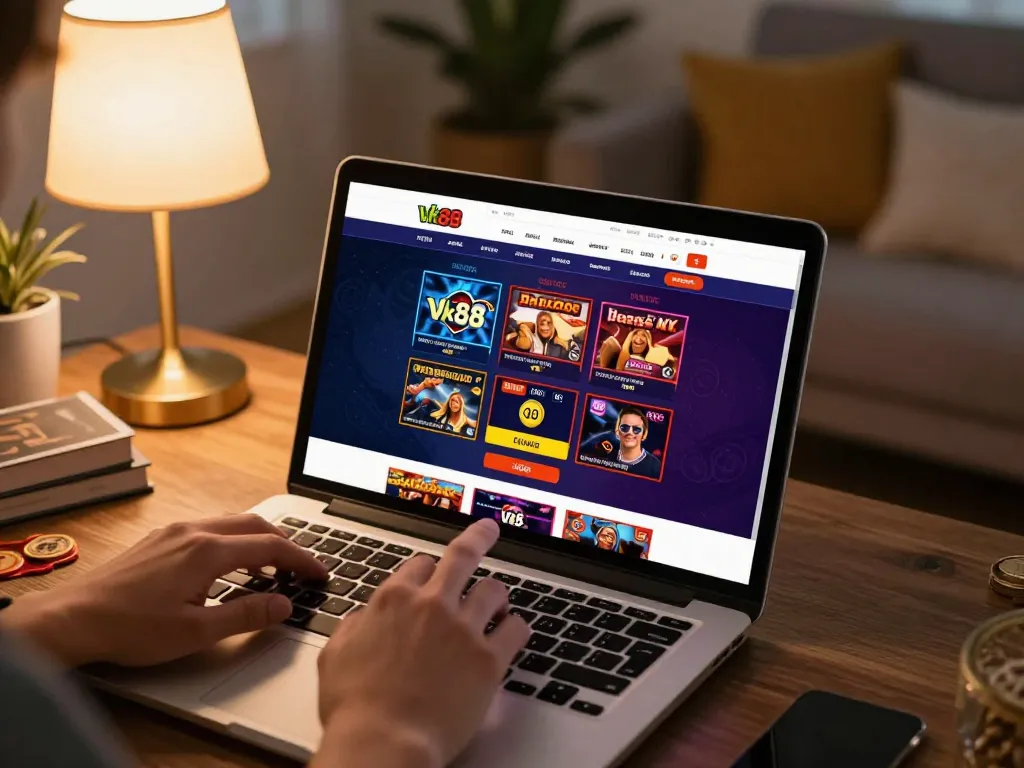 Engaging gameplay on the Website Vk88 showcasing online betting strategies in a cozy home setting.