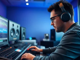 Experience online mastering through a professional audio engineer in a modern studio setting.