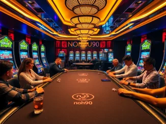 Nohu90 players engaged in thrilling casino games, showcasing luxury and excitement.