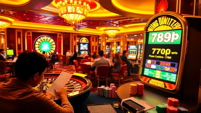 Engage with thrilling casino action featuring 789p games, poker players, and a vibrant roulette wheel.