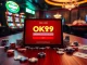 Log in to Đăng Nhập OK9 with an exciting online gambling scene featuring vibrant casino elements.