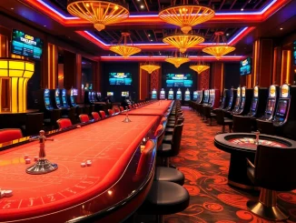 Experience the excitement of the GK88 online casino with vibrant gaming tables and slot machines in action.