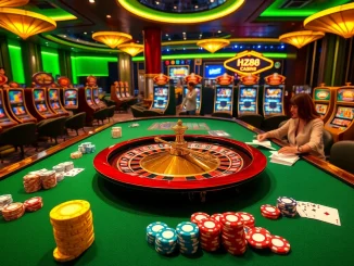 Engaging in a thrilling game of casino poker featuring hz88 tables and vibrant chips.