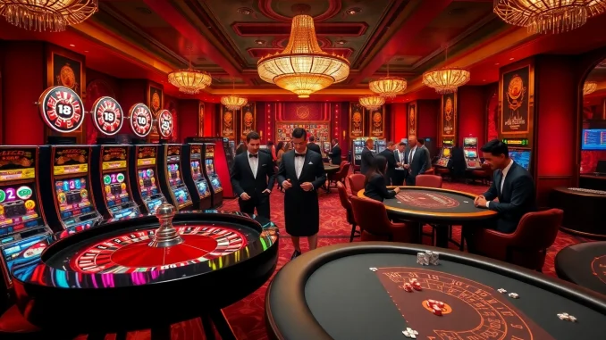 Players enjoying an engaging gaming experience at Hi88 casino tables, displaying vibrant roulette wheels and poker chips.