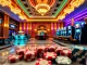 Engaging scene at trang chủ tt88 with poker tables, roulette wheel, and vibrant casino ambiance.